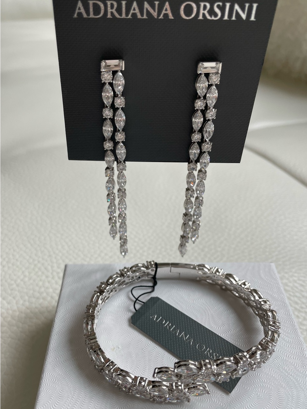 Adriana Orsini Matching Silver Crystal Linear Drop Earrings and Bracelet